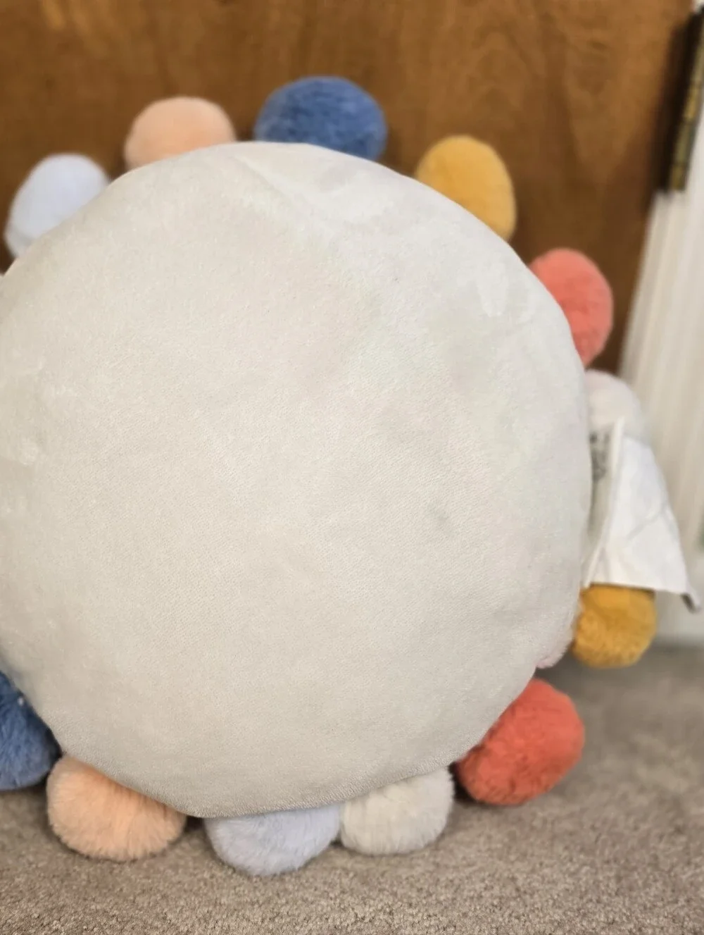 Round Plush Kids' Pillow with Pom-Poms Cream - Pillowfort Excellent Condition